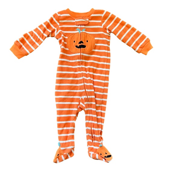 Carter's Halloween Fleece Footed Zipper Pajamas & Pumpkin Spice Onesie, Size 9M - Picture 4 of 10